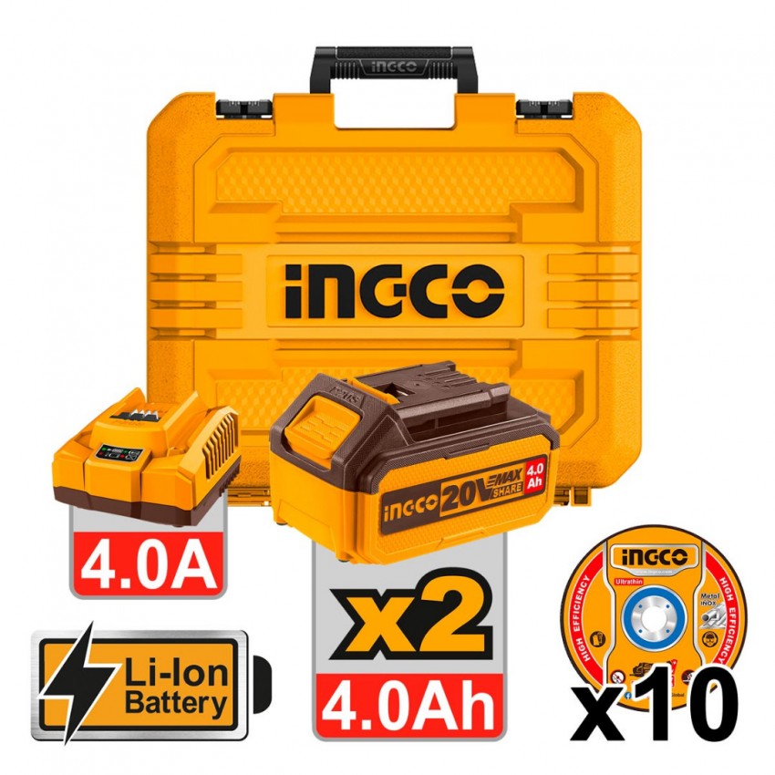 INGCO Γωνιακός Τροχός Μπαταρίας 20V Li-Ion CAGLI271532E