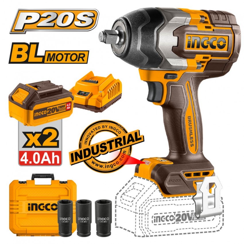 INGCO Μπουλονόκλειδο Κρουστικό Μπαταρίας 20V Li-Ion 850-1000Nm CIWLI2085E
