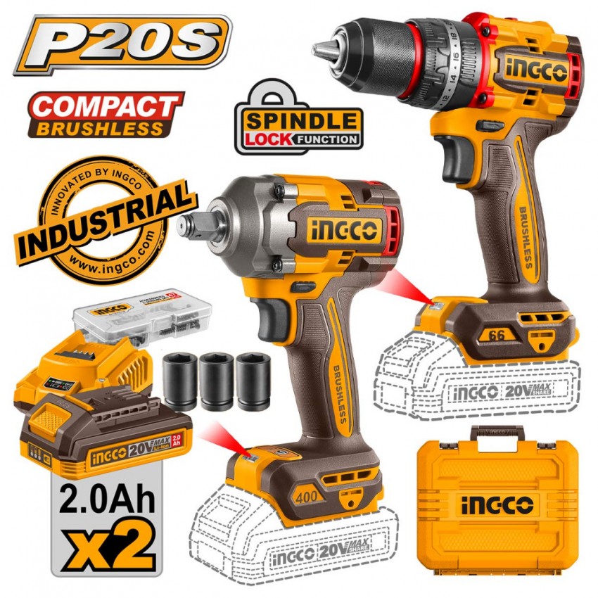 INGCO Εργαλεία Compact Μπαταρίας 20V Li-Ion Σετ 2 τεμ. CKLI20275E
