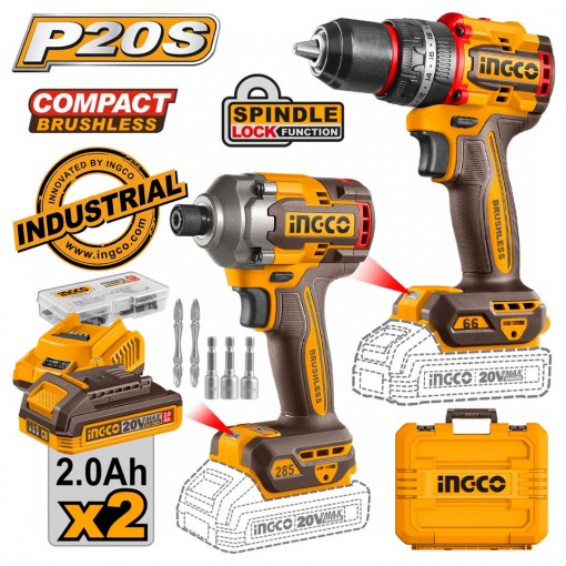 INGCO Εργαλεία Compact Μπαταρίας 20V Li-Ion Σετ 2 τεμ. CKLI20277E