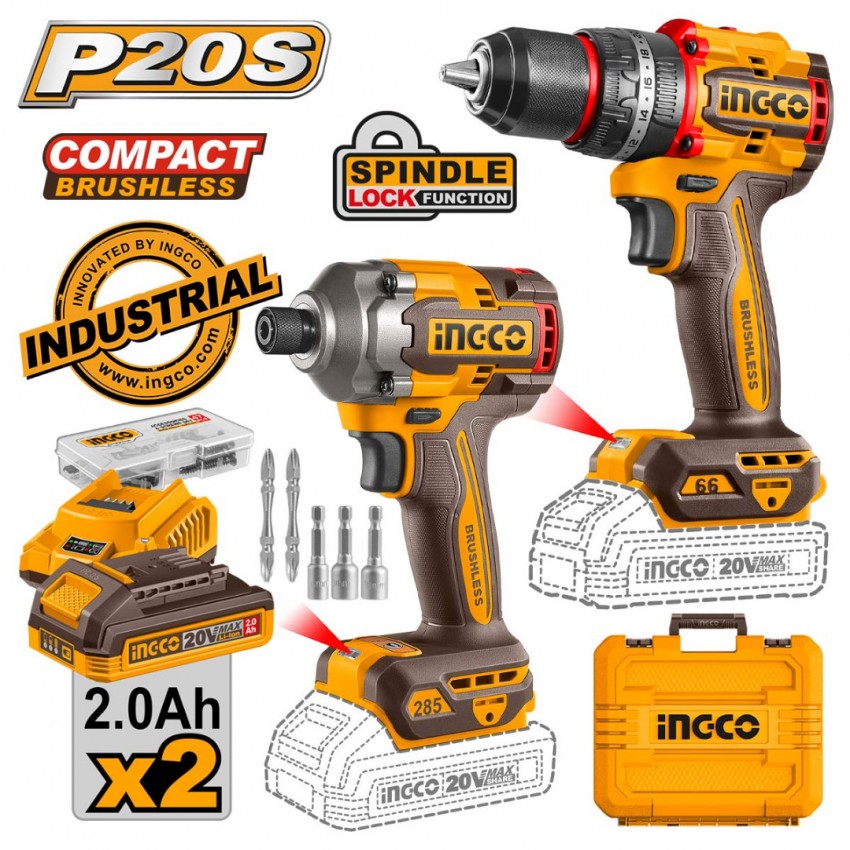 INGCO Εργαλεία Compact Μπαταρίας 20V Li-Ion Σετ 2 τεμ. CKLI20277E