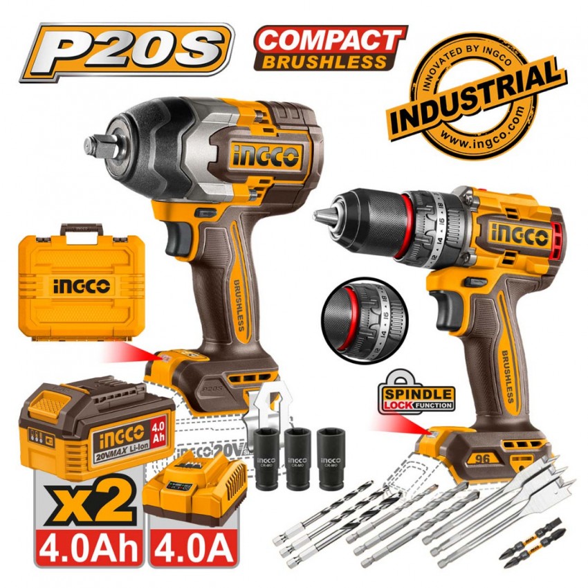 INGCO Εργαλεία Μπαταρίας 20V Li-Ion Σετ 2 τεμ. COSLI250586E