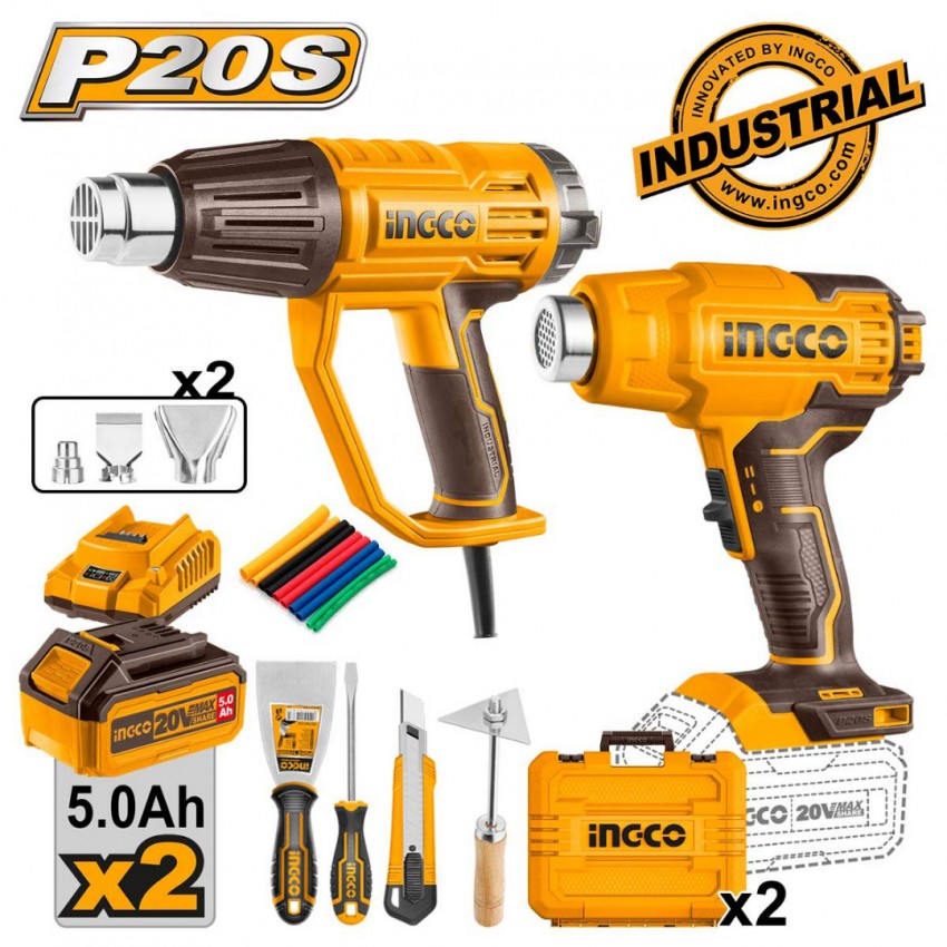 INGCO Πιστόλια Θερμού Αέρα Σετ 2 τεμ. COSLI250801E