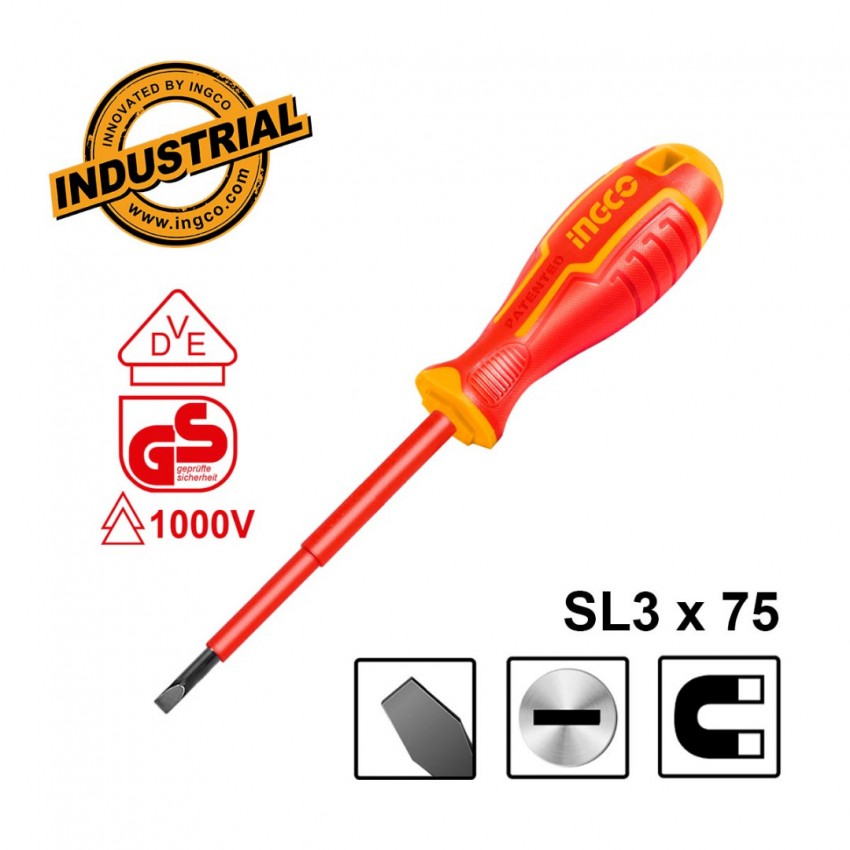 INGCO Κατσαβίδι Ηλεκτρολόγου VDE Ίσιο SL3x75mm (HISD813075)