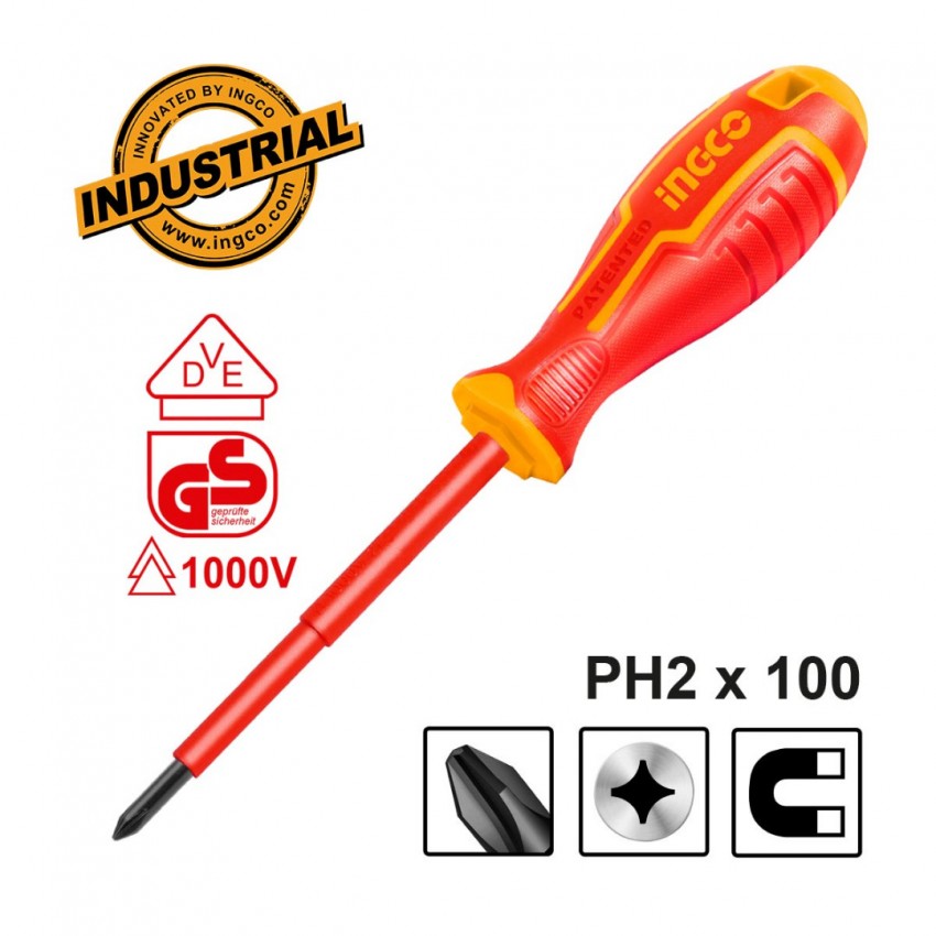 INGCO Κατσαβίδι Ηλεκτρολόγου VDE Σταυρού PH2x100mm (HISD81PH2100)