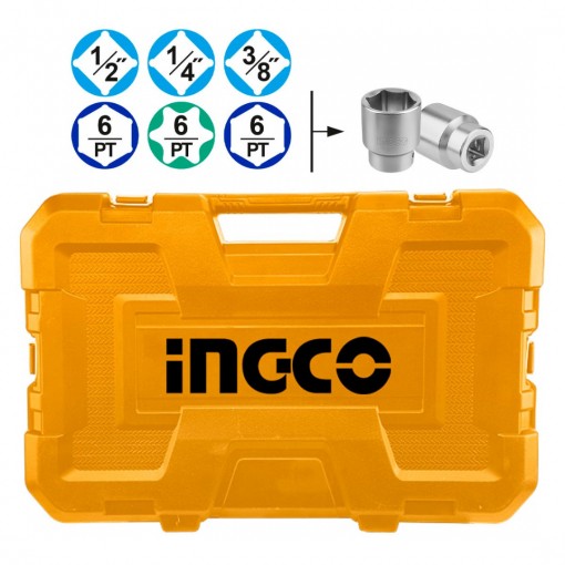 INGCO Εργαλεία Χειρός και Καρυδάκια 1/4" - 1/2" - 3/8" Σετ 216 τεμ. (HKTHP22161)