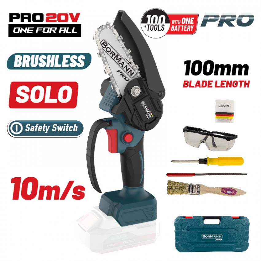 BORMANN Pro BBP3914C Κλαδ Αλυσοπρίονο Μπαταρίας 20V,Brushless, Λάμα 10cm, 825gr,1/4"1.1mm 28οδ.11m/s