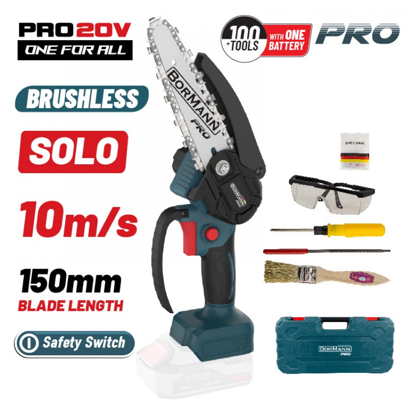 BORMANN Pro BBP3916C Κλαδ Αλυσοπρίονο Μπαταρίας 20V,Brushless, Λάμα 15cm, 825gr,1/4"1.1mm 37οδ.11m/s