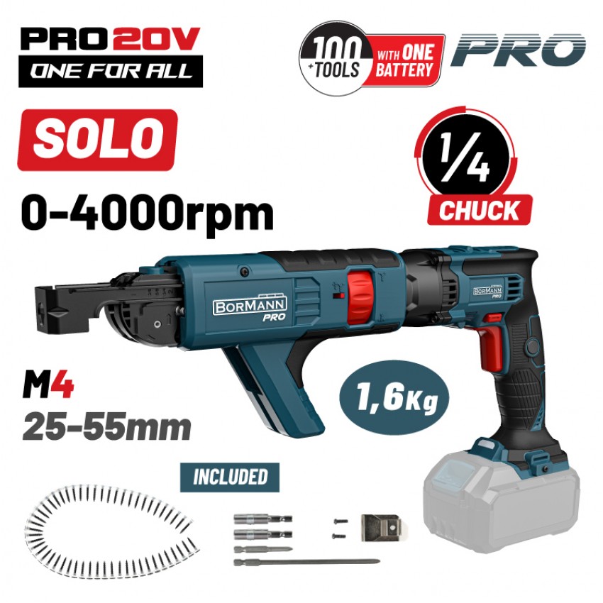 BORMANN Pro BBP5155 Κατσάβιδι Γυψοσανίδας Μπαταρίας 20V, Li-Ion, 0-4000rpm, SOLO