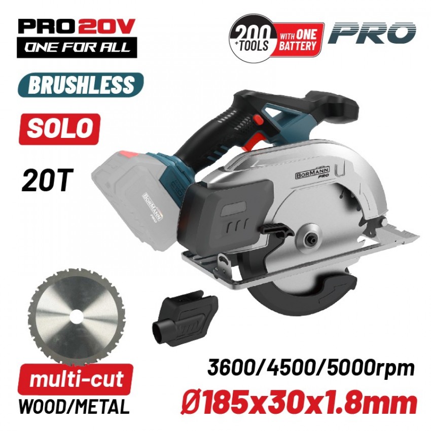 BORMANN Pro BBP5355 Δισκοπρίονο Ξύλου/Μετάλλου Μπαταρίας 20V,Li-Ion,3600/4500/5000rpm,Κοπή 64mm,SOLO