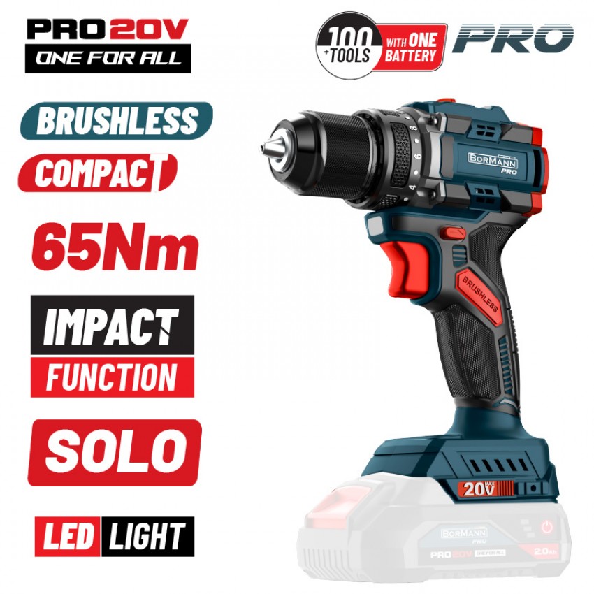 BORMANN Pro BBP5400 Δραπαν/βιδο Κρουστικό,Compact,Brushless 20V, Li-Ion, 65Nm με 2 Ταχύτητες