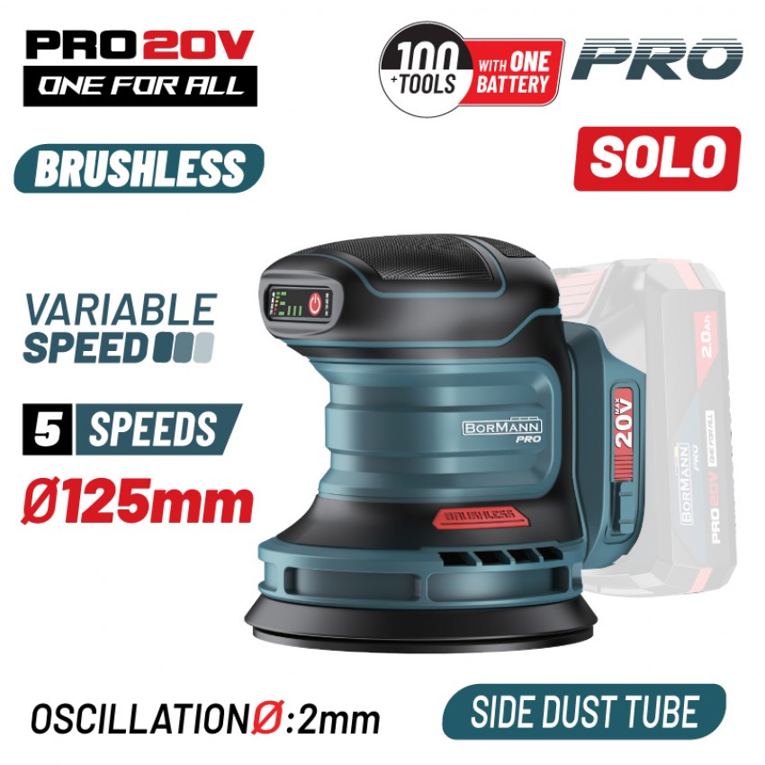 BORMANN Pro BBP5413 Τριβείο Έκκεντρο Brushless Μπαταρίας 20V,Li-Ion,125mm,5 Ρυθμίσεις Ταχύτητας,SOLO
