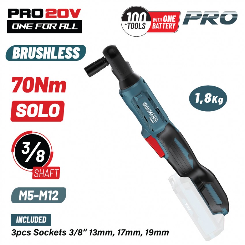 BORMANN Pro BBP5423 Ηλεκτρική Καστάνια Μπαταρίας 20V,Li-Ion,70Nm,0-320rpm,3/8",SOLO