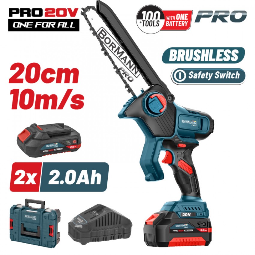 BORMANN Pro BBP5441X22C Κλαδευτικό Αλυσοπρίονο Mπαταρίας 20V Brushless,2x2Ah,Λάμα 20cm,1.3kg