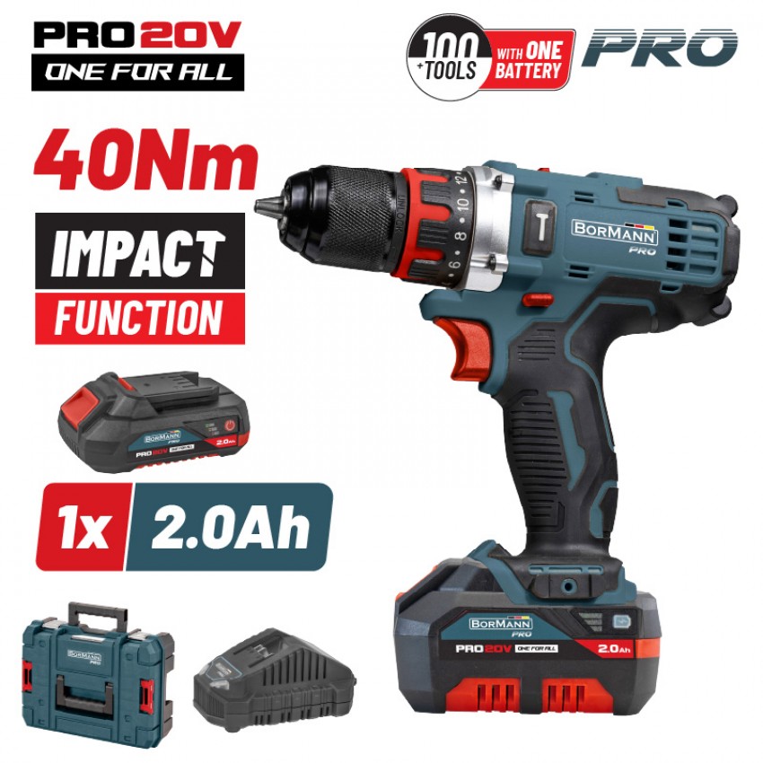 BORMANN Pro BBP5446X2 Δραπαν/βιδο Κρουστικό 20V, 1x2Ah, Li-Ion, 40Nm, 2 Ταχύτητες