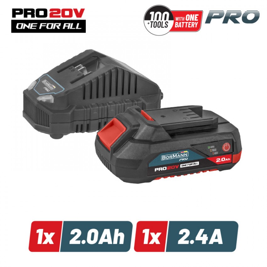 BORMANN Pro BBP9920 Starter Kit 20V, Mπαταρία 2.0Ah & Φορτιστής 2.4Α