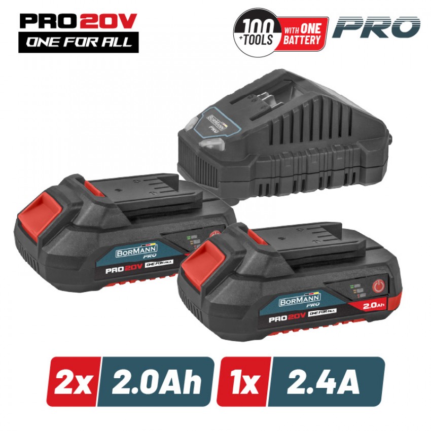 BORMANN Pro BBP9922 Starter Kit Μπαταρίες 2x2.0Ah & Φορτιστής 2.4Α