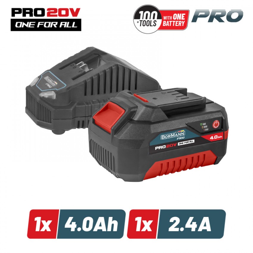 BORMANN Pro BBP9940 Starter Kit 20V, Μπαταρία 4.0Ah & Φορτιστής 2.4Α