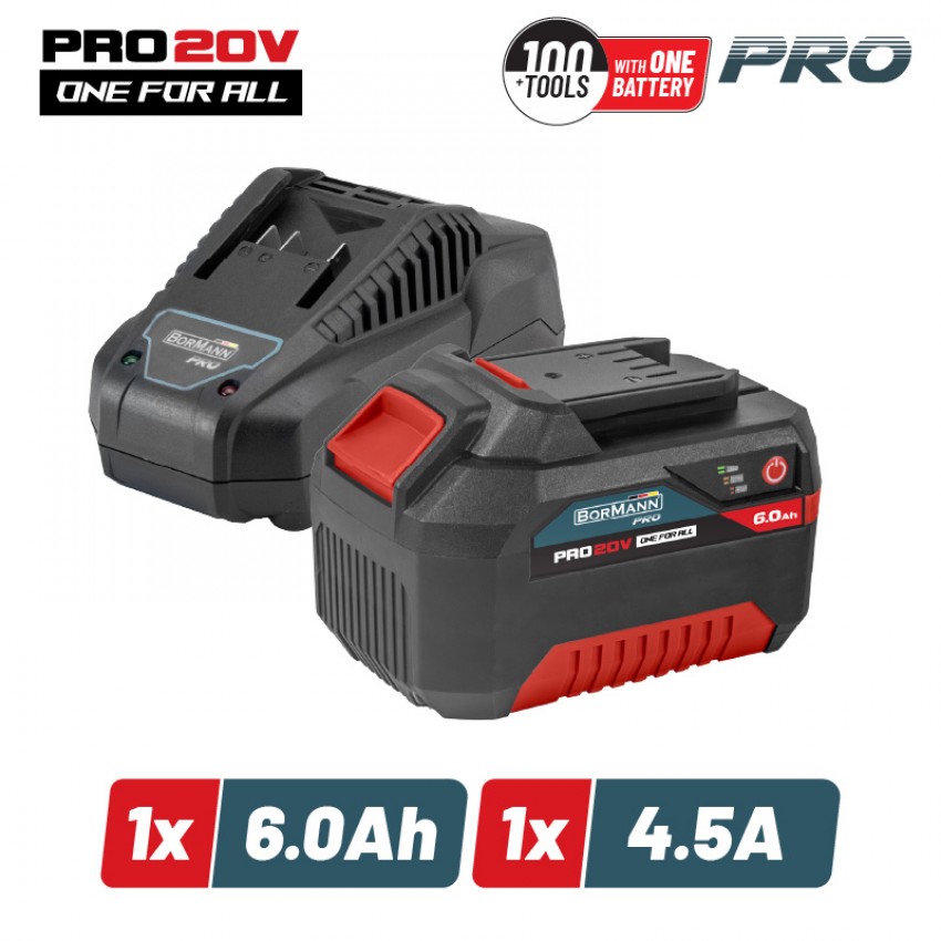 BORMANN Pro BBP9960 Starter Kit 20V, Μπαταρία 6.0Αh & Φορτιστής 4.5Α