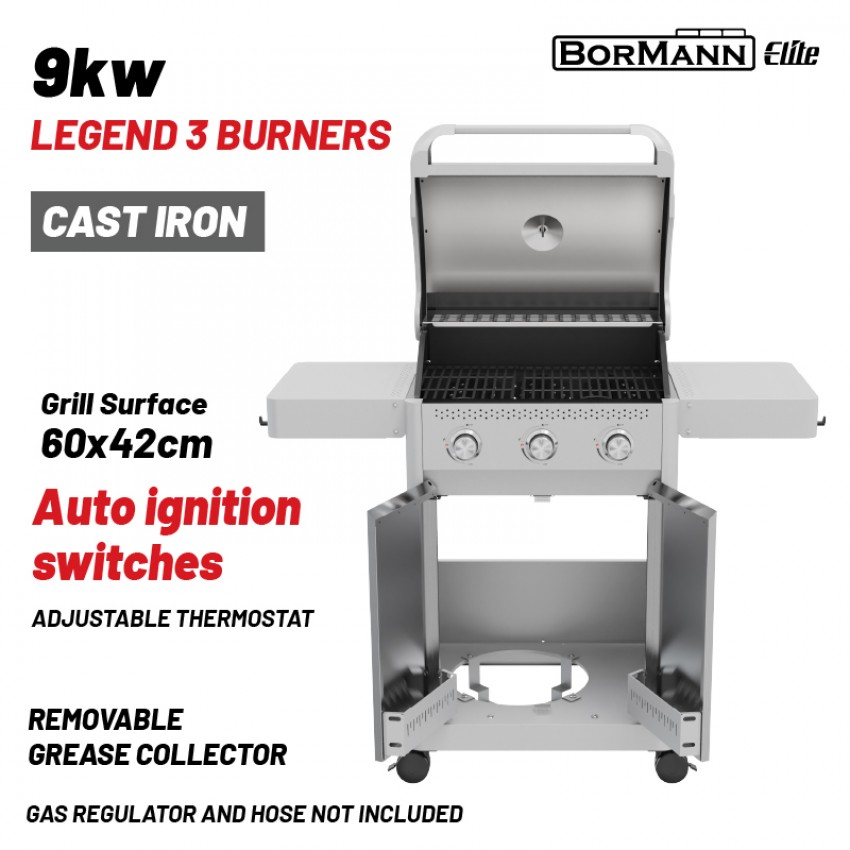 BORMANN Elite BBQ7030 Ψησταριά Υγραερίου LEGEND 3 Εστιών με Μαντεμένια Σχάρα LUXURY TYPE