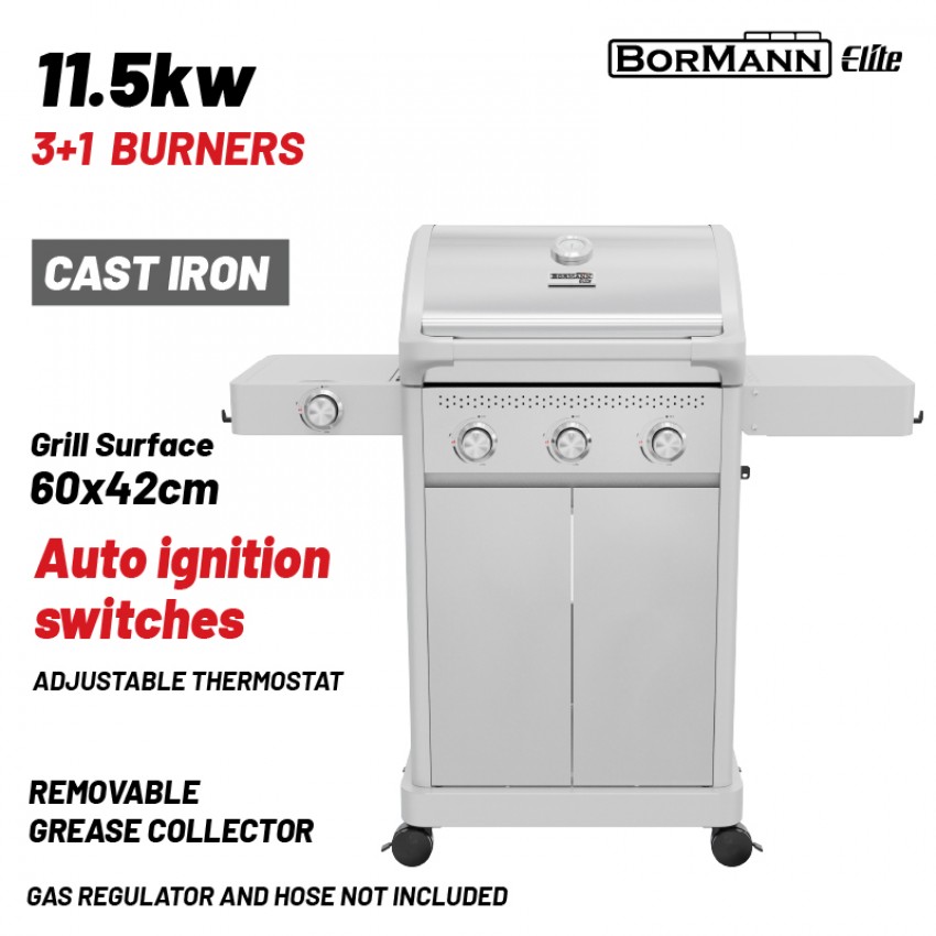 BORMANN Elite BBQ7031 Ψησταριά Υγραερίου LEGEND 3+1 Εστιών με Μαντεμένια Σχάρα LUXURY TYPE