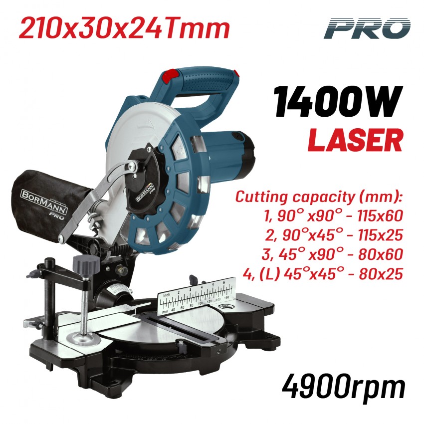 BORMANN Pro BDX2135 Φαλτσοπρίονο Φ210x30mm 24T,1400W,4900rpm,LASER