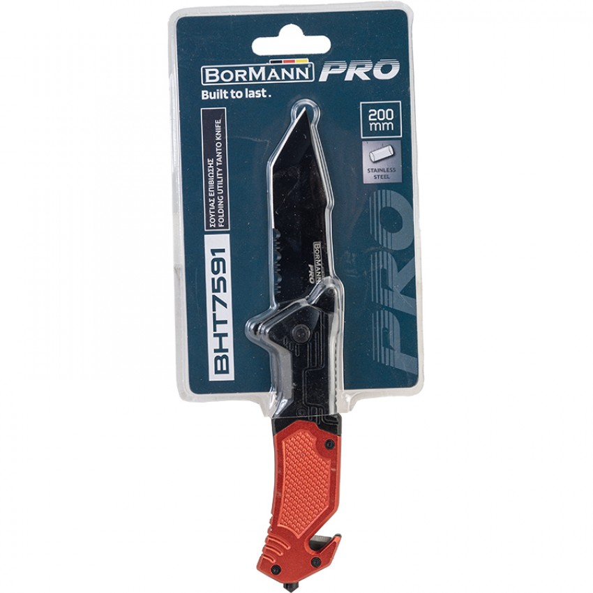 BORMANN Pro BHT7591 Σουγιάς Επιβίωσης Σε Κόκκινο Χρώμα ,200mm ,Μαύρη Λάμα ,Λαβή Αλουμινίου