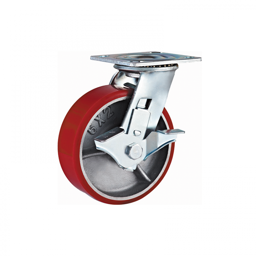 ΡΟΔΑ PU ΠΕΡΙΣΤΡΕΦΟΜΕΝΗ   ΜΕ ΦΡΕΝΟ ΚΟΚΚΙΝΗ ,φ100 ΡΟΔΑΣ, ΜΕΓ. ΒΑΡΟΣ  270Kg,  ΥΨΟΣ 143mm, ΠΛΑΚΑ 113x100