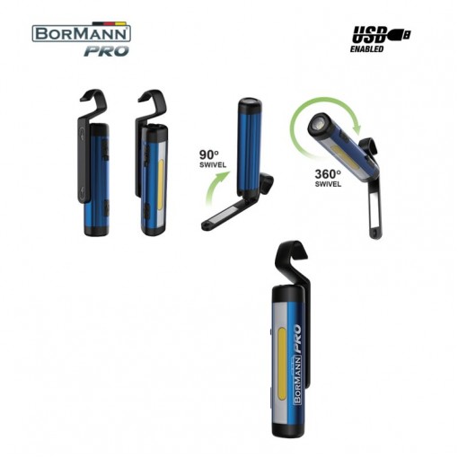 BORMANN Pro BPR6023 Φακός/Λάμπα Εργασίας Επαναφορτιζόμενος LED 250Lm, 360° Περιστροφή Κεφάλης