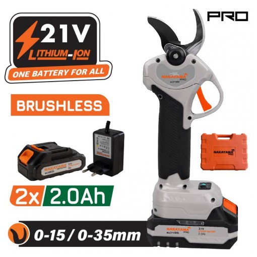 NAKAYAMA Pro EC1435 Ψαλίδι Κλάδου Μπαταρίας 21V, Brushless, Προοδευτική Κοπή 0-15mm/0-35mm,0.85kg