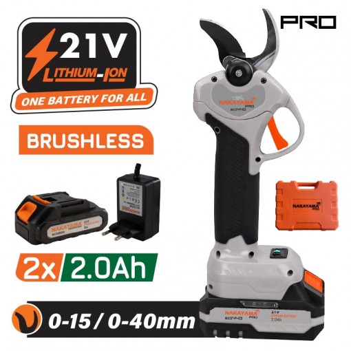 NAKAYAMA Pro EC1440 Ψαλίδι Κλάδου Μπαταρίας 21V, Brushless, Προοδευτική Κοπή 0-15mm/0-40mm,0.9kg