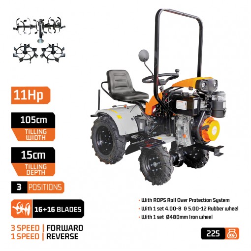 NAKAYAMA Pro MB9320 Τρακτέρ/Σκαπτικό Πετρελαίου 4WD/2WD 11Hp Με Μίζα, 1050mm,3+1Ταχ. 16+16 Μαχαίρια